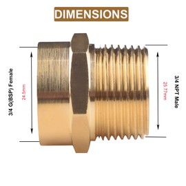 Tsinghwang 4 Pieces G 3/4 (BSP) Female Thread to US 3/4 NPT Male Thread Brass Pipe Fitting Adapter, G to NPT Adapter, 3/4 Inch Converter Connector