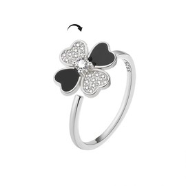 Four-Leaf Clover Fidget Spinner Rings for Women Sterling Silver Plated CZ Heart Flower Anxiety Rotate Freely Inspirations Stress Relief Open Stacking Finger Ring Eternity Promise Love Statement Fashion Cubic Zirconia Jewelry Gifts Birthday St Patrick's D