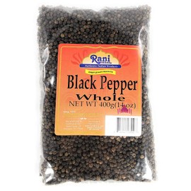 Rani Black Pepper Whole (Peppercorns), Premium Indian MG-1 Grade 14oz (400g) ~ All Natural | Gluten Friendly | Non-GMO | Perfect size for Grinders!