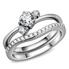 YourJewelleryBox STAINLESS STEEL 3stone SIMULATED DIAMOND RING WEDDING ENGAGEMENT SET
