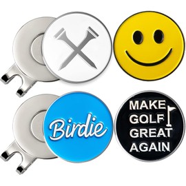 Adhere Golf Ball Markers Personlized Logo Enamel with A Strong Magnetic Hat Clips A Premium Golf Gifts for Golfer (Style P White tees+ Blue Golf Club+Smile+Make Golf Great Again)
