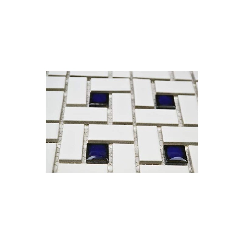 Spiral Pattern Porcelain Tile Matte White with Shiny Cobalt Dots