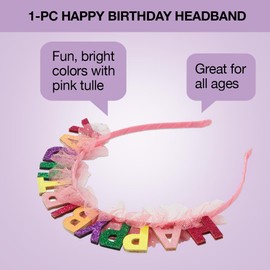 Scunci by Conair Birthday headband- Birthday girl head band- Birthday gifts for women or girls - Bright colors w/ tulle - 1 Count