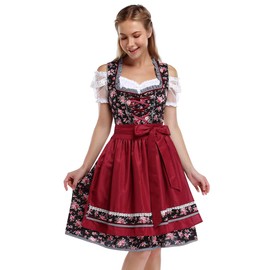 KOJOOIN Women's Traditional Dirndl Costume, Short, Midi, 3-Piece Costume for Oktoberfest, Dress, Blouse and Apron