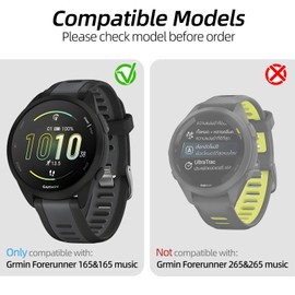 Kimiyaki 2 Pack for Garmin Forerunner 165 &165 Music Screen Protector Case [Full Coverage], Hard PC Bumper All-Around Protective Accessories for Garmin Forerunner 165 Built-in Tempered Glass Film
