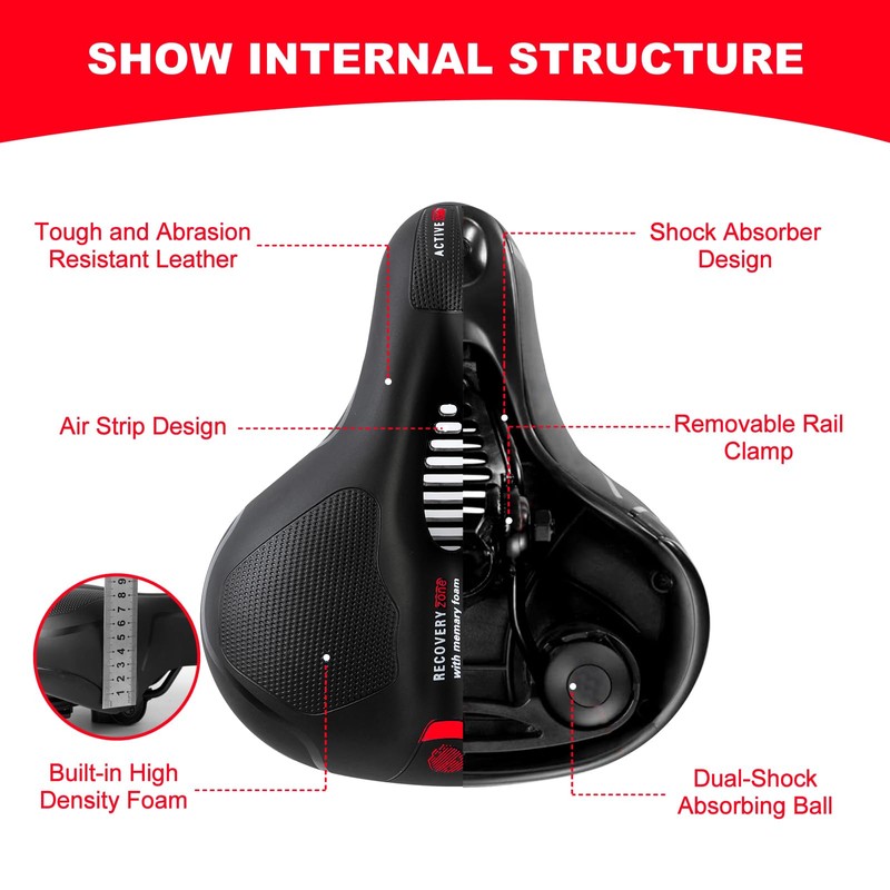OSIGEI Bicycle Saddle, Gel Bicycle Seat, Wide, Soft, Comfortable, Breathable,