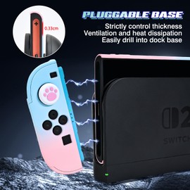 DLseego Case for Switch 2 2025, Dockable Coloured Hard Protective Case Made of PC with 2 Handles and 6 Pieces Thumb Grips Cap, Pink + Blue