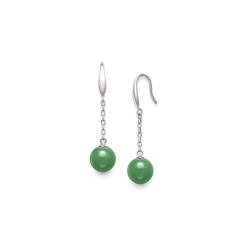 Sterling Silver Natural Jade Linear Drop Hook Earrings