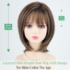 RENERSHOW Ombre Brown with Blonde Highlights Layered Bob Wig with