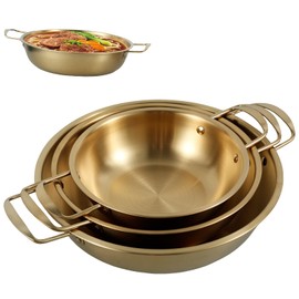 Set of 3 Korean Ramen Noodle Pot with Handles, Stainless Steel Ramen Cooking Pot, 7in 8.6in 10.2in Golden Ramen Cooker, Rapid Noodle Cooker, Fast Heating Ramen Stock Pot Pan for Soup,Pasta,Hotpot
