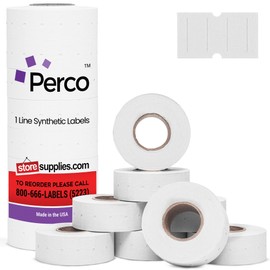 Perco 1 Line White Synthetic Labels - 1 Sleeve, 8,000 Blank Pricing Labels for Perco 1 Line Guns - Water-Resistant, Tamper-Proof, Strong Adhesive, Durable for Indoor & Outdoor Use - Made in USA
