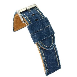 diloy Textile Watch Strap Jeans Denim Frayed Leather Lining Flat Sporty - Sizes 18mm 20mm 22mm 24mm 390, 20 mm, Leather, Not applicable
