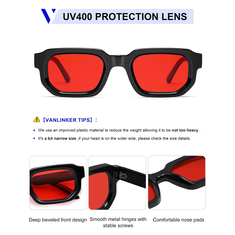 VANLINKER Retro Chunky Rectangle Sunglasses for Men Women Vintage Trendy