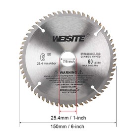 uxcell 6" Circular Saw Blade, 60T 7/8" Arbor, Wood TCT Carbide Tipped Slitting Saw
