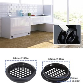DCQQ 12 Pcs Round Ventilation Grilles Air Vent Covers Circle Moisture Proof Ventilation Holes Mesh Hole Stainless Steel Air Vent Cover for Bathroom Kitchen Cupboard Wardrobe Black