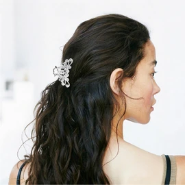 2 PCS Rhinestone Hair Claw Clips for Women, Fancy Sparkly Crystal Bling Silver Claw Clips Fashion Glitter Diamond Vintage Bride Hair Accessories for Wedding Party Dance Prom Date