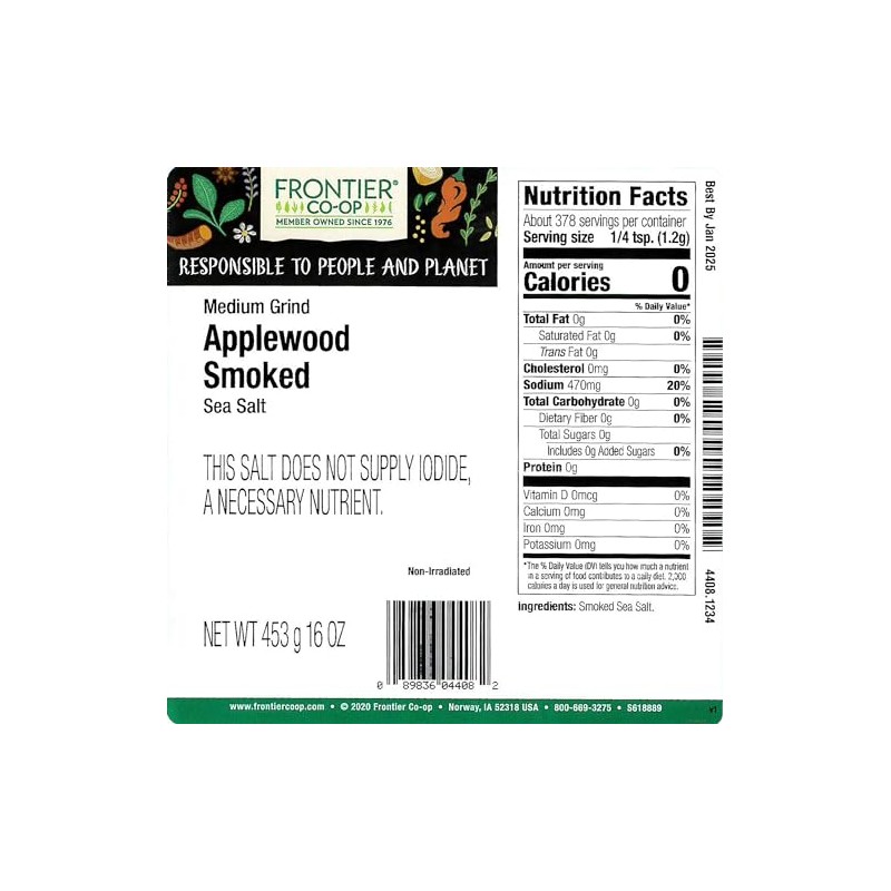 Frontier Applewood Smoked Sea Salt, 16 Ounce