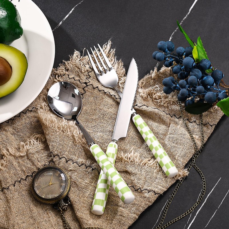 Koythin 3-Piece Cutlery Set, Stainless Steel Flatware Sets with Green