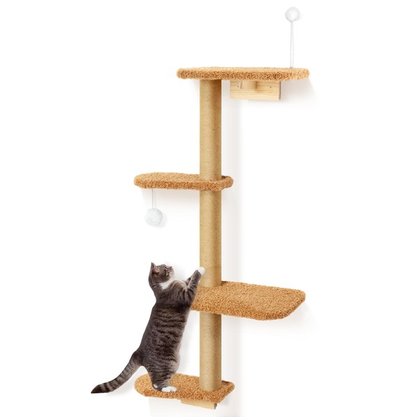 Brown Wall Mounted Cat Wall Climber & Tree for Kittens,