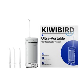 KIWIBIRD Mini Water Flosser for Braces & Travel, UVC Light Oral Irrigator with IPX8 Waterproof, 4 Modes, 3 Jet Tips, 230mL Tank - Portable Dental Care for Home & On-The-Go (Grey)