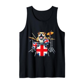 Union Jack English Bulldog Playing Drums UK Flag Tank Top