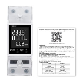 DEWIN Electricity Meter, DIN Rail, WiFi Smart Electricity Meter, LCD Digital Ammeter, Voltmeter, Multifunction AC Meter, KWh Counter 63 A, AC 85 V-265 V