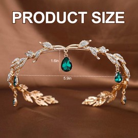 Qaestuan Elves Headpiece, Vintage Green Rhinestone Tiaras Headband, Fine, Elf Crown, Adjustable Wedding Bridal Tiara, for Cosplay, Weddings and Carnival Events