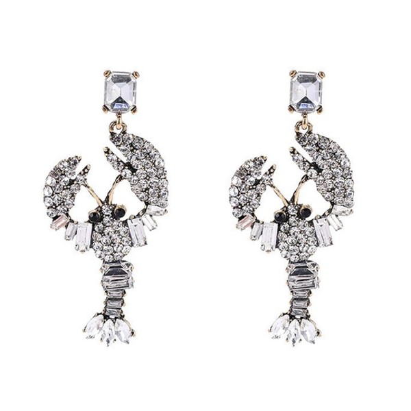QDDollarsFun Lobster Crayfish Dangle Earrings, White, Zinc, 2.95 x 1.26