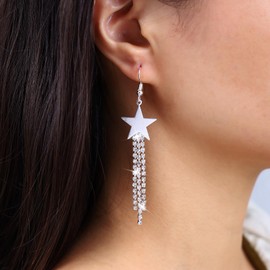 Inateannal Vintage Rhinestone Star Tassel Earrings Gold Crystal Star Drop Earrings Long CZ Star Hook Earrings Sparkle Bridal Chandelier Earrings Jewellery for Women and Girls, Zinc, No Gemstone