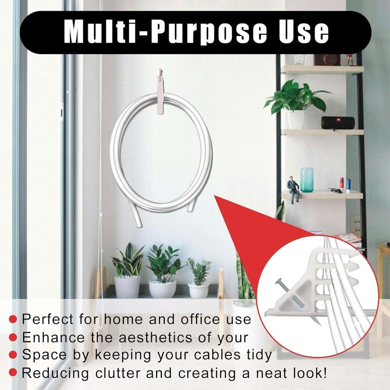 100Pcs Cable Stackers, White Cable Staples Clips with Steel Nails,