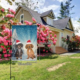 YANGHOME Dachshund Christmas Snowy Tree Burlap Garden Porch Lawn Flag Farmhouse Decorations Mailbox Decor Welcome Sign 12x18 Inch Small Mini Size Double Sided Flax Nylon Linen Fabric