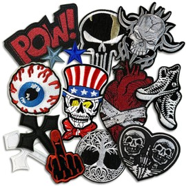 Dark Embroidered Applique Iron On Patches for Clothing, Rock Band Patches for Jackets, Cool Sew Patch for Backpacks, Jeans, Hats, DIY Accessories (Dark3 14 PCS)