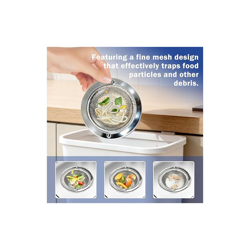 2 Pack Kitchen Sink Drain Strainer with Handle, Universal Stainless