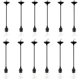 ACBungji 12 Packs Pendant Light Kit Cord, Hanging Light Socket Lamp Holder with Adjustable 4ft Lantern Wire Screw in E26 Edison Base Bulb for Kitchen Dining Room,Black