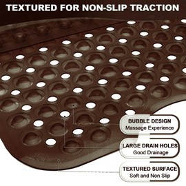 Linoows Bathtub and Shower Mats, 40x16 Inch Extra Large Non Slip Soft Bath Tub Mat with Suction Cups and Drain Holes for Bathroom Floor and Keep Tubs Clean, Machine Washable, Clear Chocolate