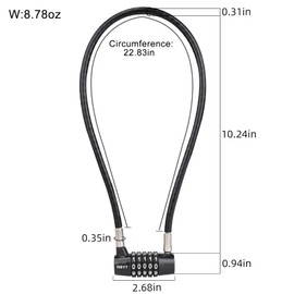 NBYT 5-Digit Long Cable Locks with Combination Padlock,22" Length 5/16" Diameter,gate Locks for Outdoor Wooden Metal Backyard Fence, Reset Code,for Cabinet Door Handles, Bikes, Schools,Sheds, ski