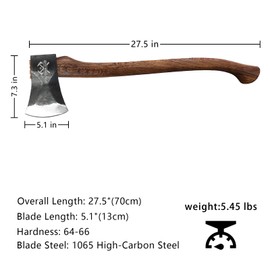 27.5 Inch Professional Wood Splitting Axe, Wood Chopping Axe with Leather Sheath, Tree Felling Ax, Sporting, Racing Ax for Timbersports - Head 3.9lbs