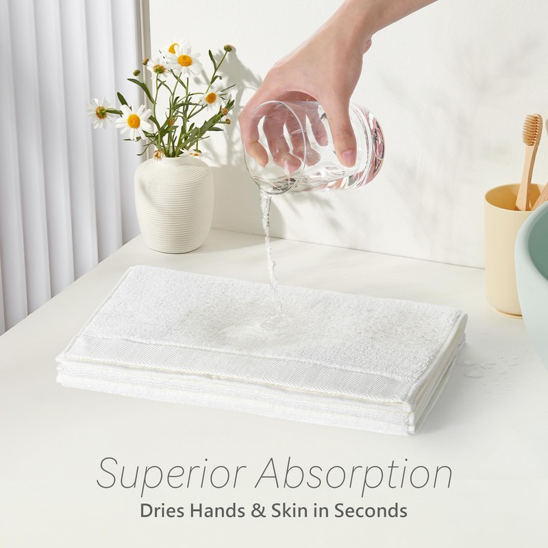 Hand Towel - 100% Cotton White Towels for Bathroom and