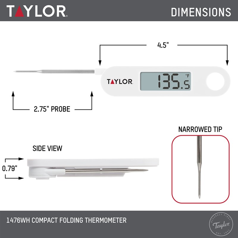 Taylor Folding Stem Display Food Instant Read Digital Thermometer, 0.7