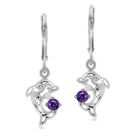 Silvershake Petite Natural Amethyst 925 Sterling Silver Dolphin Filigree Leverback Dangle Earrings