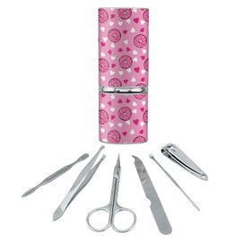 Cute Chocolate Valentine Donut Pink Hearts Stainless Steel Manicure Pedicure Grooming Beauty Care Travel Kit