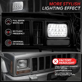 CAAP DRIVEN H6054 Pair 5x7 7x6 LED Headlights Rectangular Hi/Low Sealed Beam Square Headlamp Compatible with Chevy S10 Blazer Express Savana Wrangler YJ XJ MJ Cherokee CAAP-7X6-LED-CH-HL