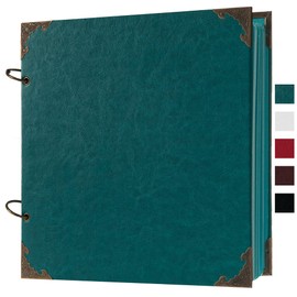 potricher 8 x 8 Inch small DIY Scrapbook Photo Album Leather Cover 80 Pages Blank Craft Paper Scrap book for Wedding Anniversary and Baby (Blue)