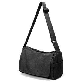 Vintage Canvas Messenger Bag for Men & Women - Adjustable Crossbody Shoulder Bag, Leisure shoulder bag Handbag for Travel, Business, Work - Fits 15.6 Inch Laptop ，Black