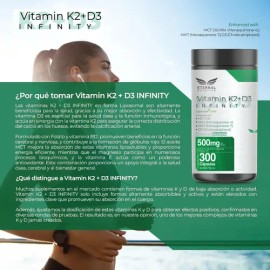 Eternal Nutrition Infinity Vitamina D3 y K2 | Liposomal (300 Caps) | Aceite de MCT y Folato | 300 Porciones, 500 mg | Salud Osea, Metabolismo del Calcio y Corazon
