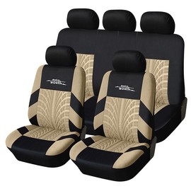 Car Seat Cover for 2/5 Seats Universal, Fabric Car Front & Rear Seat Protector, with Tire Track Details, Suitable for Most Auto Truck Van SUV, Airbag Compatible, Car Interior Accessories:_RED - Front