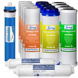 iSpring F15-100 2-Year Replacement Supply Water Filter Cartridge Pack Set for Standard 5-Stage Reverse Osmosis RO Systems, White