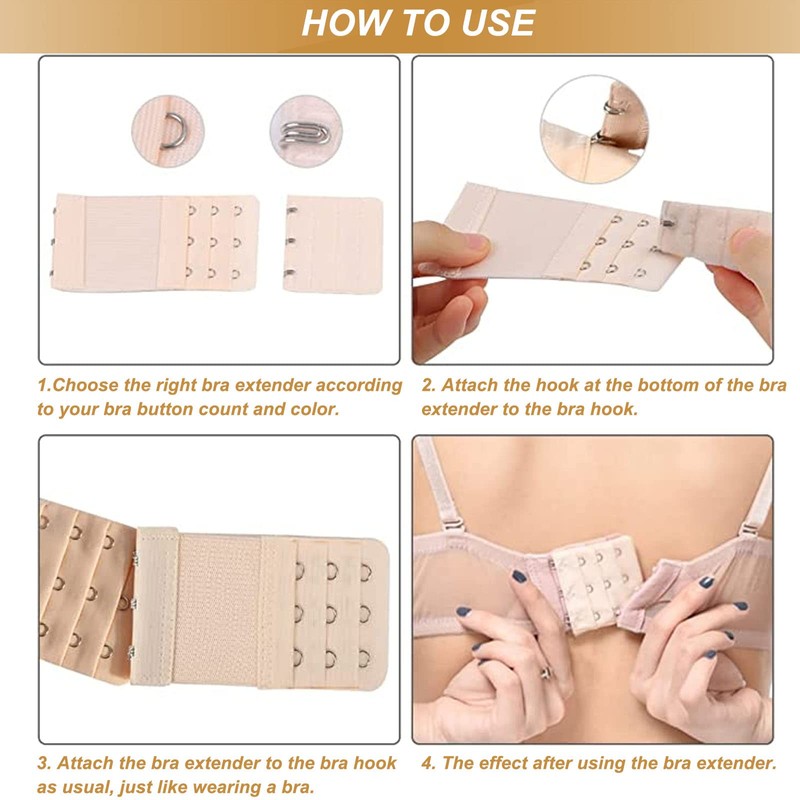 Hantoc 3 Pieces Bra Extender Elastic Bra Extension 3 Hooks