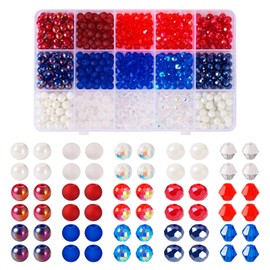 Sparkeads Independence Day Beads 600pcs Glass Round Bicone Beads 4th of July Crystal Blue Red Patriotic Craft Beads Bulk for Jewelry DIY Bracelet Women Necklace Earring Accessory Party Decoration