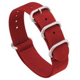 Benchmark 22mm Red Nylon Watch Band - One Piece Waterproof Ballistic Nylon - Slip Through Military Style Zulu Watch Strap for Men & Women